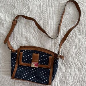 Chaps Navy & White Polka Dot Crossbody Bag Nautical Spring Purse Pink Interior